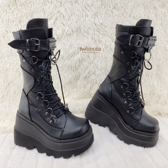 Goth Platform Mid Calf Punk Boots Demonia - Picture 1 of 11